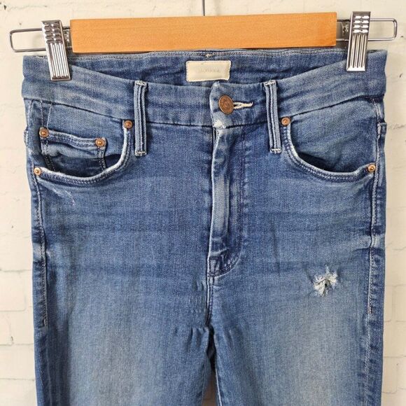 Mother High Waisted Looker Ankle Fray Jeans Size 24 Get Your Groove Back Blue - Picture 2 of 11